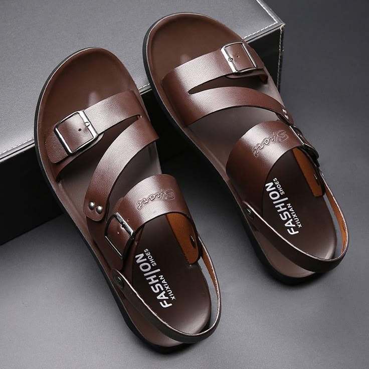 sandals solid color leather men summer shoes casual comfortable